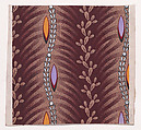 Textile Design with Vertical Undulating Garlands of Stylized Leaves with Offsetting Stylized Palm Leaves Separated by Vertical Undulating Garlands of Leaves and Pearls with Alternating Shuttle-Shaped Motifs, Anonymous, Alsatian, 19th century  Alsatian, Gouache