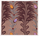 Textile Design with Alternating Vertical Garlands of Stylized Leaves and Undulating Strips of Pearls with Offsetting Stylized Leaves and Ovals, Anonymous, Alsatian, 19th century Alsatian, Gouache