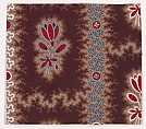 Textile Design with Vertical Rows of Bunches of Stylized Flowers and Stems with Leaves Framed by a Shade of Thorns Separated by Vertical Garlands of Branches with an Undulating Ribbon with Pearls and Small Stylized Flowers Inside a Circular Frame, Anonymous, Alsatian, 19th century  Alsatian, Gouache