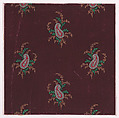Textile Design with Alternating Rows of Bunches of Scrolling Branches with Stylized Leaves and a Paisley Motif, Anonymous, Alsatian, 19th century  Alsatian, Gouache
