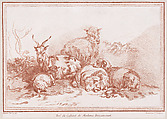 Une chèvre et quatre moutons, Gilles Demarteau  French, Crayon-manner etching printed in red ink