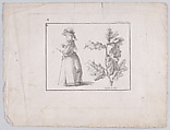 Profile of a woman and a study of an oak branch, Gilles-Antoine Demarteau French, Crayon-manner etching printed in black ink