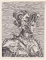 Bust of a Woman Wearing a Fantastic Head-dress and Mask, René Boyvin French, Etching
