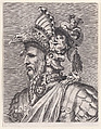 Bust of a Man Wearing a Fantastic Head-dress and Mask, René Boyvin French, Etching