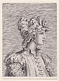 Bust of a Woman Wearing a Fantastic Head-dress and Mask, René Boyvin  French, Etching