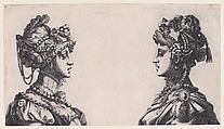 Fantastical Female Heads, René Boyvin  French, Engraving; second state of two
