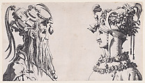 Fantastical Masked Masculine Heads, René Boyvin French, Engraving; second state of two