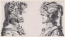 Fantastical Masked Masculine Heads, René Boyvin French, Engraving; second state of two