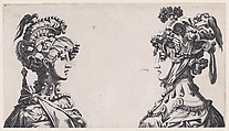 Fantastical Masked Female Heads, René Boyvin French, Engraving; second state of two