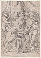 Venus and Mars embracing with a putto to either side, Giuseppe Diamantini Italian, Etching, squared in black chalk; second state of two