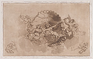 Jupiter and Juno in the clouds, Johann Gottlieb Prestel ? German, Etching