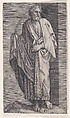 St. Bartholomew, from "Christ and the Apostles", Lambert Suavius  Netherlandish, Engraving; backed with a print by J. A. Fridrich