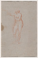 Double-sided Sheet: (recto) Study of Draperies; (verso) Study of a Standing Female Nude in a Beckoning PoseTurned toward Left., Giacomo Zoboli (Italian, Modena 1681–1767 Rome), (recto) Red chalk with white chalk; (verso) red chalk.