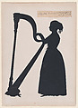 Elizabeth Francis, standing to the left with a harp, Auguste Edouart  French, Cut paper silhouette