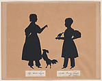 Kate and Harry Lucas, playing with a dog and a bird, Auguste Edouart French, Cut paper silhouette