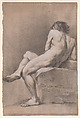 Finished Academy Study of a Seated Male Figure, Giacomo Zoboli Italian, Black chalk, highlighted with white chalk, on brownish tinted paper