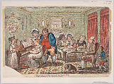 Farmer Giles and His Wife Showing Off Their Daughter Betty to Their Neighbours on her Return from School, James Gillray  British, Hand-colored etching