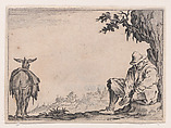 Le Paysan se Déchaussant (The Peasant Removing his Shoes), from Les Caprices Series B, The Nancy Set, Jacques Callot  French, Etching; first state of two (Lieure)