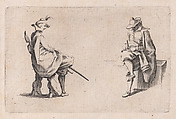 Deux Personnages Assis (Two Seated People), from "Les Caprices" Series B, The Nancy Set, Jacques Callot  French, Etching; first state of two (Lieure)