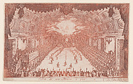 La Défilé a Pied (The Parade on Foot), from Le Combat a la Barrière in the Palace at Nancy by Henri Humbert, printed by Sebastien Phillipe, Jacques Callot French, Etching in red ink; second state of two (Lieure)