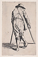Le Mendiant aux Béquilles Coiffé d'un Chapeau et Vu de Dos (The Beggar with Crutches and a Hat Viewed from Behind), from "Les Gueux suite appelée aussi Les Mendiants, Les Baroni, ou Les Barons" (The Beggars, also called the Barons), Jacques Callot French, Etching; first state of two (Lieure)