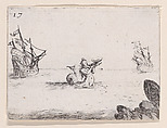 Une Sirène entre Deux Vaisseaux (A Siren between Two Ships), plate 17 from "Lux Claustri ou La Lumière du Cloitre" (The Light of the Cloisters), Jacques Callot  French, Etching; second state of two (Lieure)