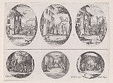 Plate Containing Three Oval Medallions, from "Variae tum Passionis Christi tum vitae beatae Mariae Virginis; Les Mystères de la Passion suite appelée aussi Mystères de la Vie de Jésus et Mystères de la Vie de Jésus et de la Vie de la Ste. Vierge" (The Mysteries of the Passion, also called the Mysteries of the Life of Jesus, and the Mysteries of the Life of Jesus and of the Virgin), Jacques Callot  French, Etching and engraving; second state of two (Lieure)