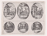 Two Oval Medallions and Two Rondels, from "Variae tum Passionis Christi tum vitae beatae Mariae Virginis; Les Mystères de la Passion suite appelée aussi Mystères de la Vie de Jésus et Mystères de la Vie de Jésus et de la Vie de la Ste. Vierge" (The Mysteries of the Passion, also called the Mysteries of the Life of Jesus, and the Mysteries of the Life of Jesus and of the Virgin), Jacques Callot  French, Etching and engraving; second state of two (Lieure)