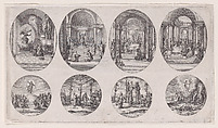 Oval Medallions and Rondels, from "Variae tum Passionis Christi tum vitae beatae Mariae Virginis; Les Mystères de la Passion suite appelée aussi Mystères de la Vie de Jésus et Mystères de la Vie de Jésus et de la Vie de la Ste. Vierge" (The Mysteries of the Passion, also called the Mysteries of the Life of Jesus, and the Mysteries of the Life of Jesus and of the Virgin), Jacques Callot  French, Etching and engraving; first state of two (Lieure)