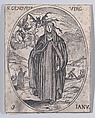 Ste. Geneviève, vierge (St. Genevieve, Virgin), January 3rd, from "Les Images De Tous Les Saincts et Saintes de L'Année" (Images of All of the Saints and Feast Days of the Year), Jacques Callot  French, Etching; second state of two (Lieure)