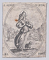 Ste. Agnés, vierge et martyre (St. Agnes, Virgin and Martyr), January 21st, from "Les Images De Tous Les Saincts et Saintes de L'Année" (Images of All of the Saints and Feast Days of the Year), Jacques Callot  French, Etching; second state of two (Lieure)