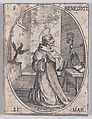 S. Benoit (St. Benedict), March 21st, from "Les Images De Tous Les Saincts et Saintes de L'Année" (Images of All of the Saints and Religious Events of the Year), Jacques Callot  French, Etching; second state of two (Lieure)