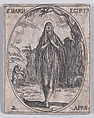 S. Marie Egyptienne (St. Mary of Egypt), April 2nd, from "Les Images De Tous Les Saincts et Saintes de L'Année" (Images of All of the Saints and Religious Events of the Year), Jacques Callot  French, Etching; second state of two (Lieure)