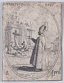 S. Perpétue, évêque (St. Perpetuus, Bishop), April 8th, from "Les Images De Tous Les Saincts et Saintes de L'Année" (Images of All of the Saints and Religious Events of the Year), Jacques Callot  French, Etching; second state of two (Lieure)