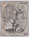 St. Apollonius, April 18th, from "Les Images De Tous Les Saincts et Saintes de L'Année" (Images of All of the Saints and Religious Events of the Year), Jacques Callot  French, Etching; second state of two (Lieure)