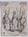 Ste. Suzanne, Ste. Marienne et Ste. Palladie (St. Susanna, St. Mariana, and St. Palladia), May 24th, from "Les Images De Tous Les Saincts et Saintes de L'Année" (Images of All of the Saints and Religious Events of the Year), Jacques Callot  French, Etching; second state of two (Lieure)