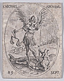 S. Michel, archange (St. Michael, Archangel), September 29th, from "Les Images De Tous Les Saincts et Saintes de L'Année" (Images of All of the Saints and Religious Events of the Year), Jacques Callot  French, Etching; second state of two (Lieure)