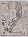 Preséntation de la Vierge Marie dans le Temple (Presentation of the Virgin Mary in the Temple), November 21st, from "Les Images De Tous Les Saincts et Saintes de L'Année" (Images of All of the Saints and Religious Events of the Year), Jacques Callot French, Etching; second state of two (Lieure)