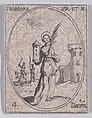 S. Barbe, vierge et martyre (St. Barbara, Virgin and Martyr), December 4th, from "Les Images De Tous Les Saincts et Saintes de L'Année" (Images of All of the Saints and Religious Events of the Year), Jacques Callot  French, Etching; second state of two (Lieure)