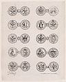 Plate 3, Featuring 10 Coins Issued by European Princes in the 16th and 17th centuries, from "Les Monnaies" (The Currencies), Jacques Callot  French, Etching