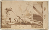 Milligan, Catcher and Larkins, Left Field, Athletics, from the Kalamazoo Bats series (N690) issued by Chas. Gross & Co. to promote Kalamazoo Bats, Chas. Gross & Co., Albumen photograph