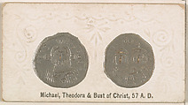 Michael, Theodora, and Bust of Christ, 57 A.D., from the Ancient Coins series (N180) issued by Wm. S. Kimball & Co., William S. Kimball & Company, Commercial color lithograph