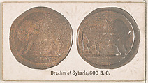 Drachm of Sybaris, 600 B.C., from the Ancient Coins series (N180) issued by Wm. S. Kimball & Co., William S. Kimball & Company, Commercial color lithograph