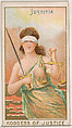 Justitia, Goddess of Justice, from the Goddesses of the Greeks and Romans series (N188) issued by Wm. S. Kimball & Co., William S. Kimball & Company, Commercial color lithograph
