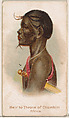 Heir to the Throne of Chumbiri, Africa, from the Savage and Semi-Barbarous Chiefs and Rulers series (N189) issued by Wm. S. Kimball & Co., William S. Kimball & Company, Commercial color lithograph