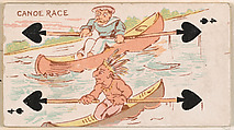 Four of Spades, Canoe Race, from Harlequin Cards, 2nd Series (N220) issued by Kinney Bros., Kinney Brothers Tobacco Company  American, Commercial color lithograph