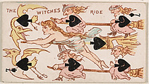 Seven of Spades, The Witches Ride, from Harlequin Cards, 2nd Series (N220) issued by Kinney Bros., Kinney Brothers Tobacco Company  American, Commercial color lithograph