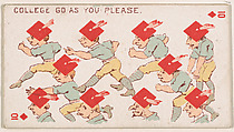 Ten of Diamonds, College Go As You Please, from Harlequin Cards, 2nd Series (N220) issued by Kinney Bros., Kinney Brothers Tobacco Company American, Commercial color lithograph