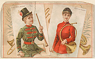 Coaching Horn and French Horn, from the Musical Instruments series (N121) issued by Duke Sons & Co. to promote Honest Long Cut Tobacco, W. Duke, Sons & Co.  American, Commercial color lithograph