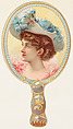 Hand mirror with woman in blue feathered hat, from the Novelties series (N122) issued by Gail & Ax Tobacco to promote Navy Long Cut, Gail & Ax Tobacco, Commercial color lithograph